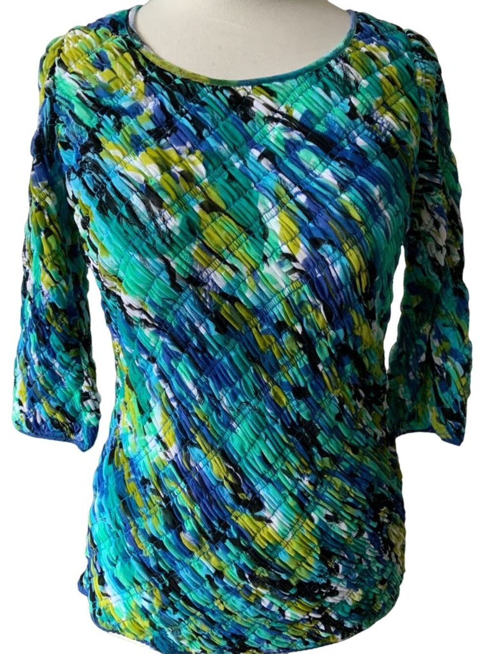 LYNN RITCHIE SILVER LADIES SS STRETCHY MULIT COLORED TOP TUNIC SHIRT  EUC S